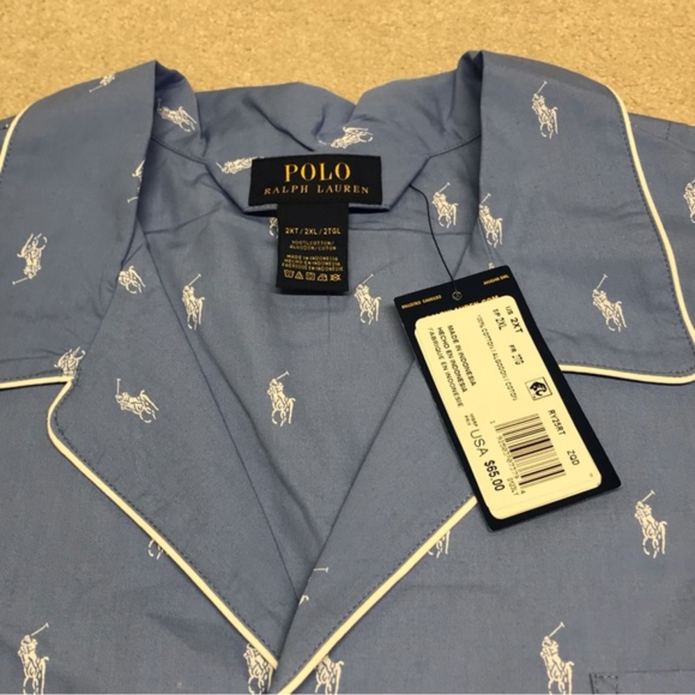 Polo Ralph Lauren Size 2XLT All Over‎ Polo Player Pajama Long Shirt Beach Blue